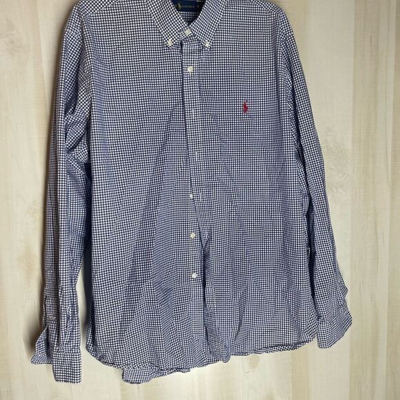 Ralph Lauren navy and white checked‎ long sleeve shirt, size XL - Picture 4 of 16